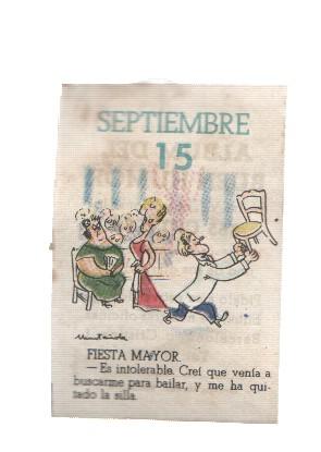 Cromo: album del buen humor de la firma Potax : 15 de septiembre, dibujo de Muntañola