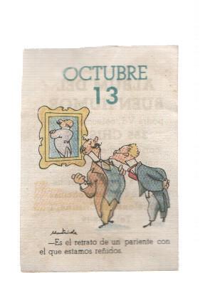 Cromo: album del buen humor de la firma Potax : 13 de octubre, dibujo de Muntañola
