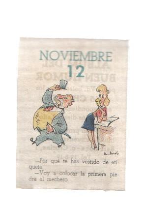 Cromo: album del buen humor de la firma Potax : 12 de noviembre, dibujo de Muntañola