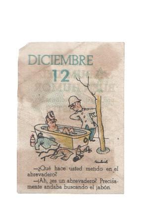 Cromo: album del buen humor de la firma Potax : 12 de diciembre, dibujo de Muntañola