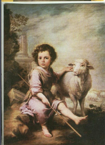 Postal : Murillo: escuela española: El buen pastor