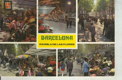 Postal 011553: Vistas varias de las ramblas de las flores de Barcelona