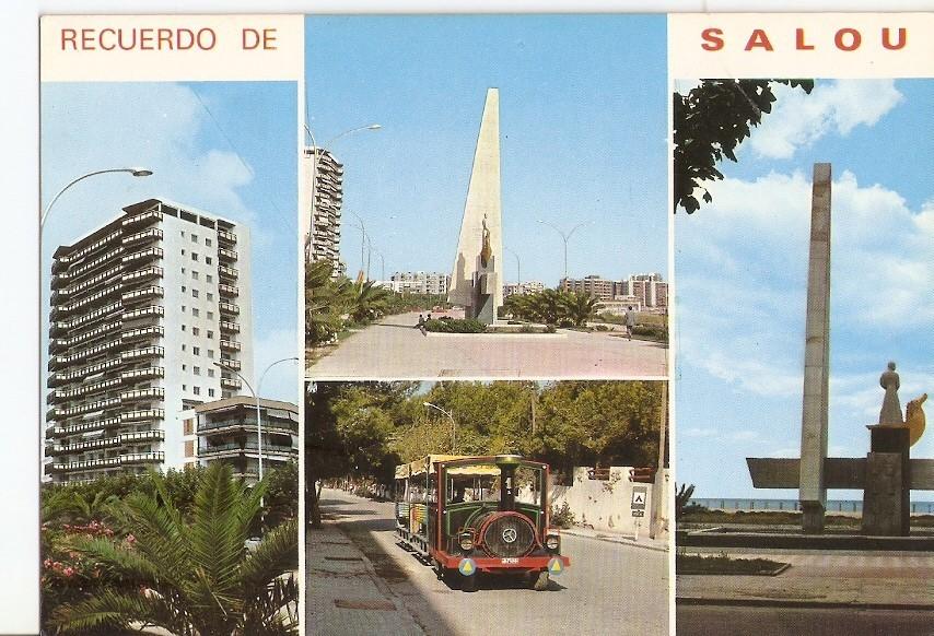 Postal 029512 : Recuerdo de Salou. Edificio Rodas y Monumento a Jaime I
