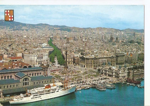 Postal 042729 : Barcelona. Puerto. Monumento a Colon y vista parcial de la ciudad