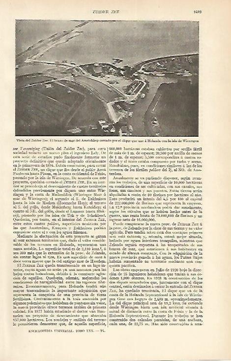 LAMINA ESPASA 1691: Vista del Zuider Zee Holanda