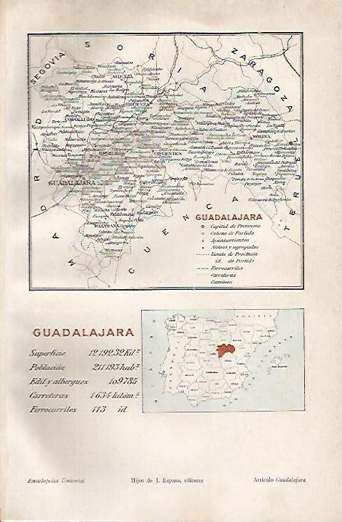 LAMINA ESPASA 2214: Mapa de la provincia de Guadalajara