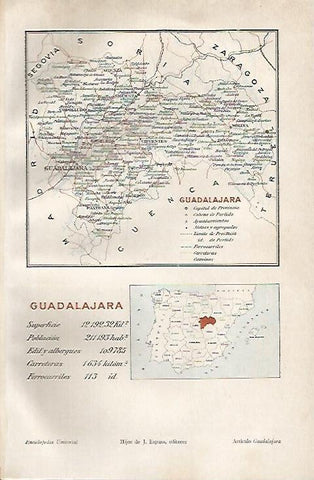 LAMINA ESPASA 2214: Mapa de la provincia de Guadalajara