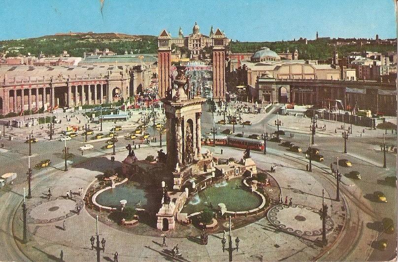 Postal 023879 : Plaza de España y entrada de la feria Internacional de Muestras. Barcelona