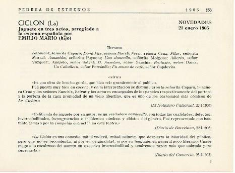 LAMINA 2892: Pedrea de estrenos 1903 (III)