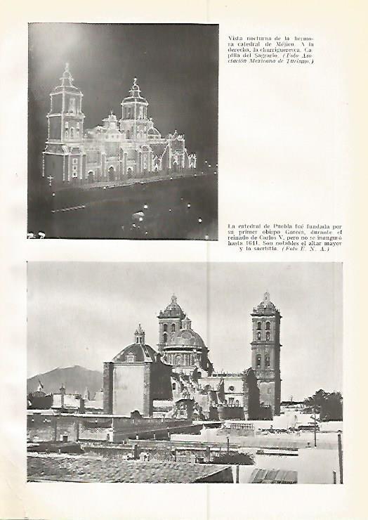 LAMINA GEOGRAFIA 0216: Vista nocturna de la Catedral de Mexico y Catedral de Puebla Mexico