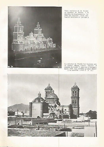 LAMINA GEOGRAFIA 0216: Vista nocturna de la Catedral de Mexico y Catedral de Puebla Mexico