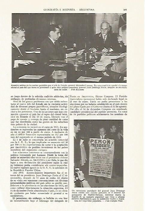 LAMINA ESPASA 13373: Presidente de Argentina Alejandro Lanusse