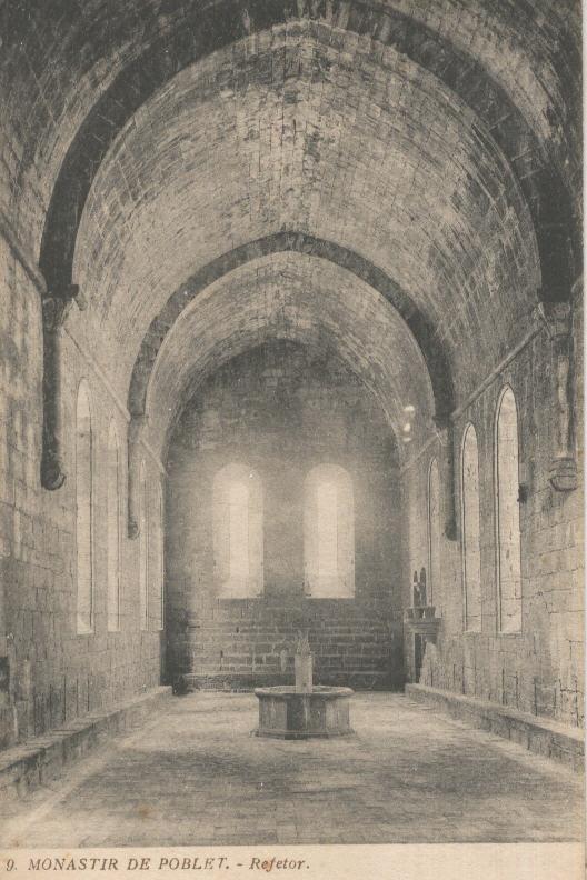 Postal B/N 0099: Monastir de Poblet: Refetor