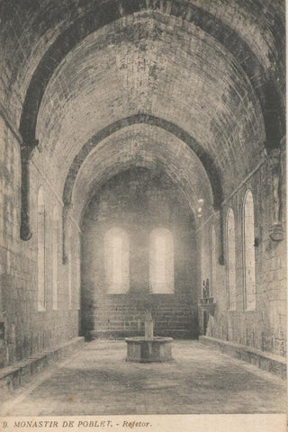 Postal B/N 0099: Monastir de Poblet: Refetor