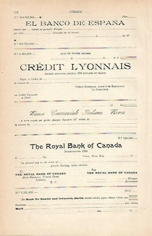 LAMINA ESPASA 1926: Tipos de cheques bancarios