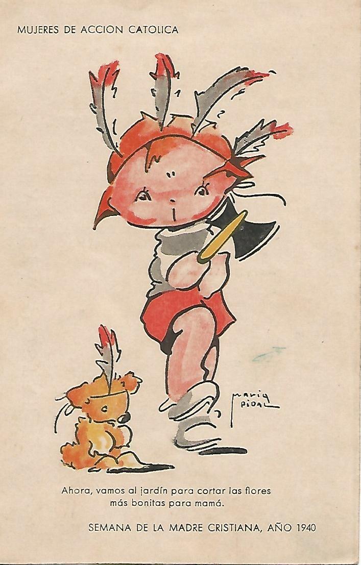 Postal 52573: Dibujo. Mujeres de Accion Catolica