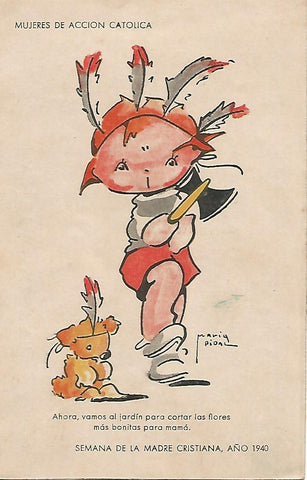 Postal 52573: Dibujo. Mujeres de Accion Catolica