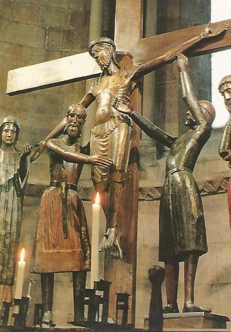 Postal 51580: BAJADA DE LA CRUZ- Grupo escultorico del monasterio de S. Joan de les Abadesses