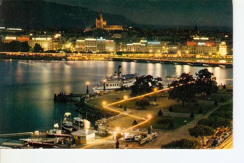 Postal 029572 : Geneve - La Rade iluminee