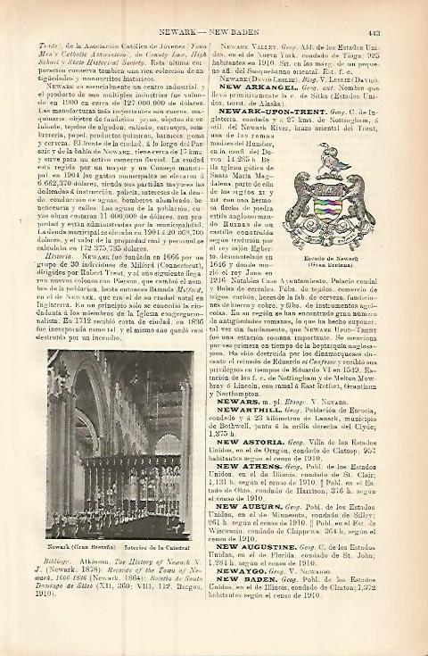 LAMINA ESPASA 9423: Escudo y catedral de Newark Gran Bretaña