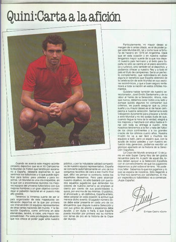España 1982 lamina 30: Carta de Quini a la aficion