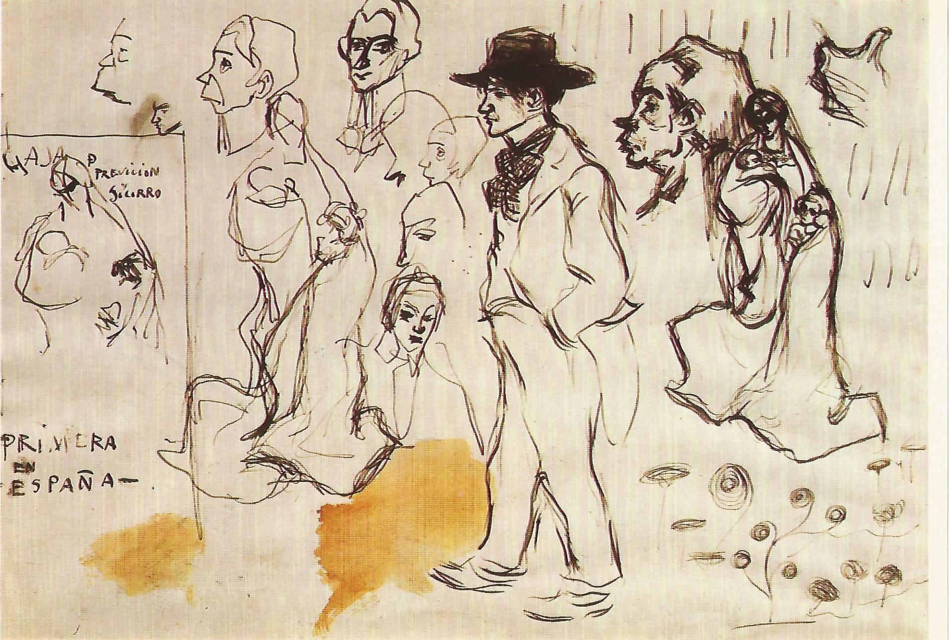 Lamina 053: Picasso. Autorretrato y estudios de un cartel para la Caja de Prevision y Ahorro