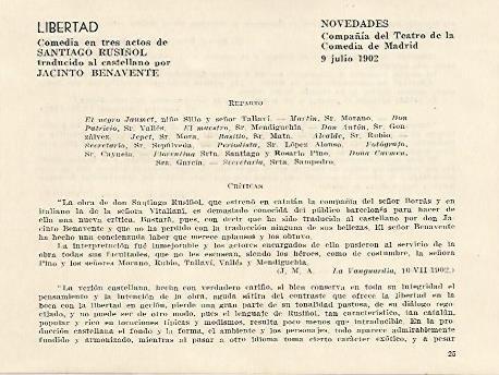 LAMINA 2550: Reparto y criticas de Libertad. Novedades 9 julio 1902
