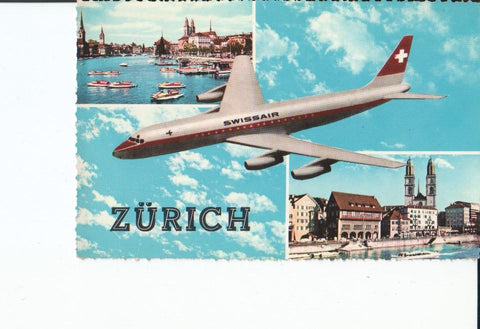 Postal 016909: ZURICH Switzerland - Views of Zurich and plane of Swissair Airlines