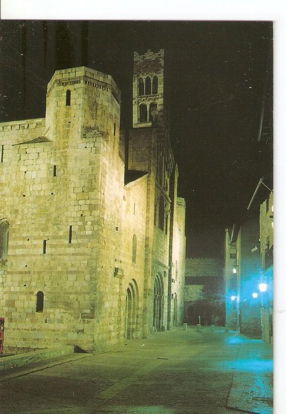 Postal 031845 : La Seu dUrgel (Lleida). Fachada principal de la Catedral de la Seu dUrgell siglo XII. Vista nocturna