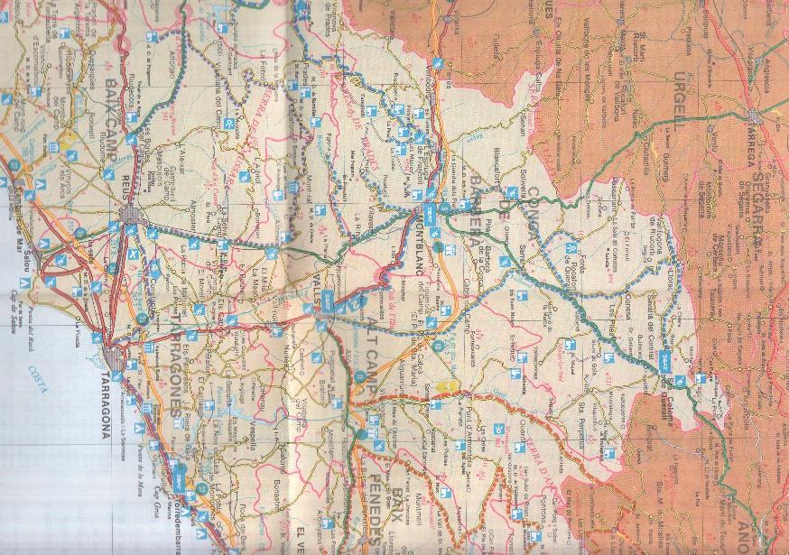 Rutas Catalanas: Mapa desplegable para la zona El litoral y el rerapais del sureste: alt penedes, alt camp, conca de barbera, 