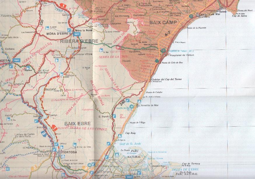 Rutas Catalanas: Mapa desplegable para la zona Las terres del Ebre: Baix ebre, ribera de ebre, terra alta, montsia