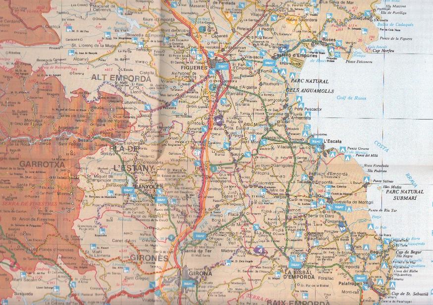 Rutas Catalanas: Mapa desplegable para la zona El litoral y el rerapais del noroeste: Girones, Selva, Baix Emporda, 