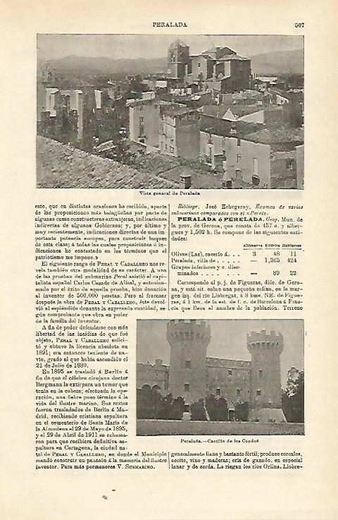 LAMINA ESPASA 15720: Vistas de Perelada Girona