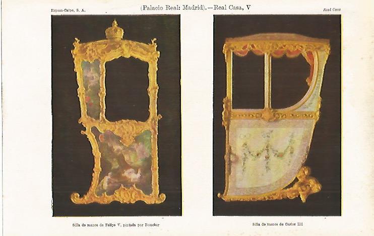 LAMINA ESPASA 16009: Silla de manos de Felipe V y de Carlos III