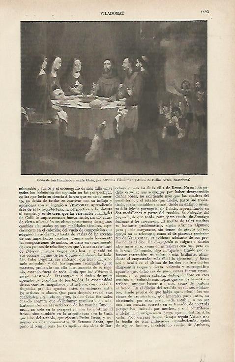 LAMINA DE ESPASA 256: Viladomat: Cena de San Francisco y Santa Clara