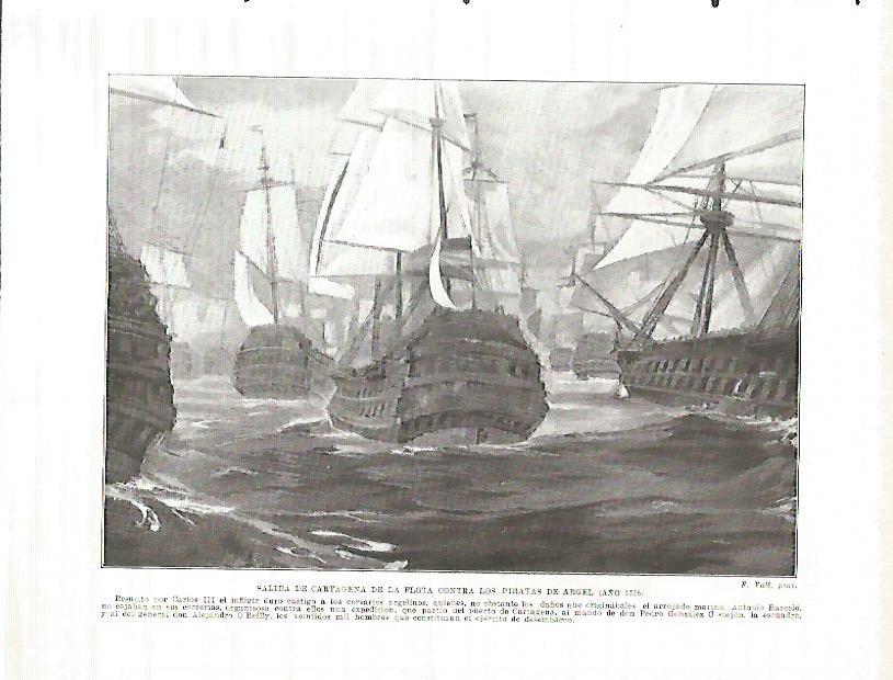 LAMINA 4237: Salida de Cartagena de la flota contra los piratas de Argel (año 1775)