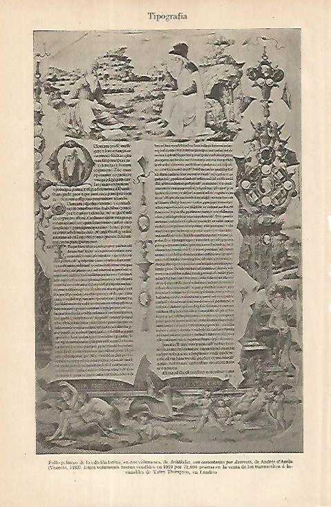 LAMINA ESPASA 8492: Folio primero de Aristoteles de Andres d Asola (1483)
