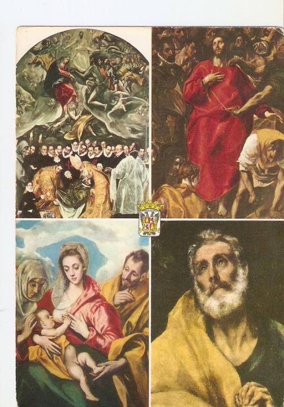 Postal 026123 : Cuadros. Entierro del Conde Orgaz. La Sagrada Familia y  