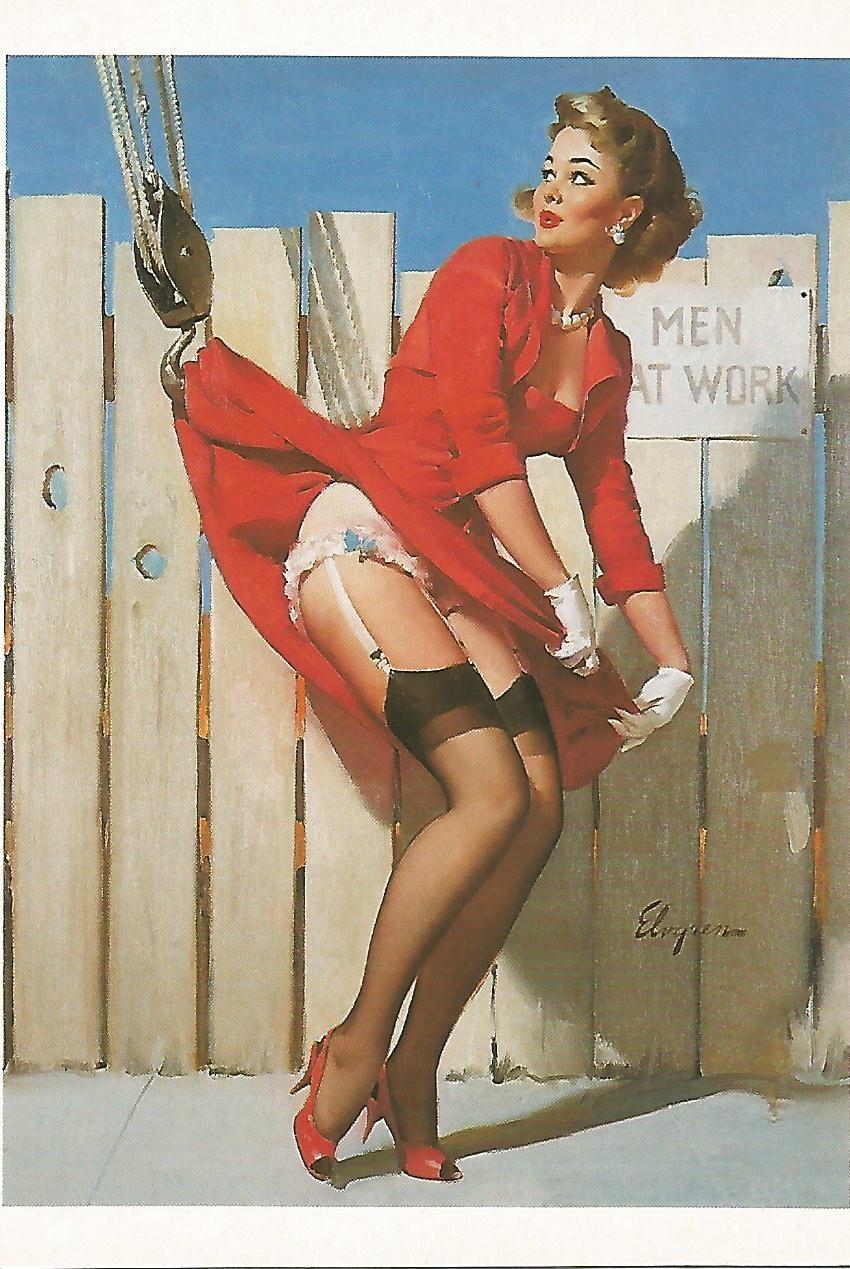 Postal 50773: PIN-UP - Gil Elvgren - An Unexpected Lift. 1961