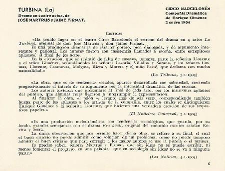 LAMINA 2862: Criticas de La Turbina. Circo Barcelones 2 enero 1904
