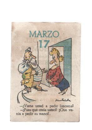 Cromo: album del buen humor de la firma Potax : 17 de marzo, dibujo de Muntañola