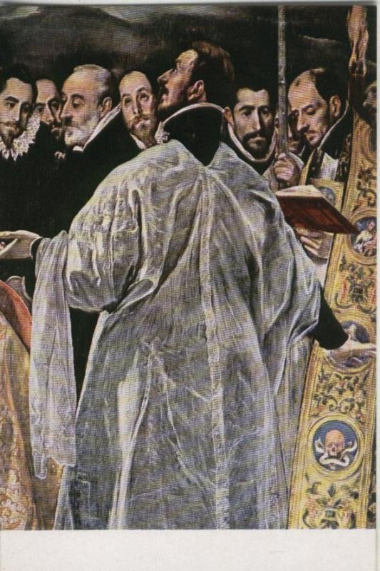 Postal : Greco: Entierro del Conde de Orgaz (fragmento derecho)