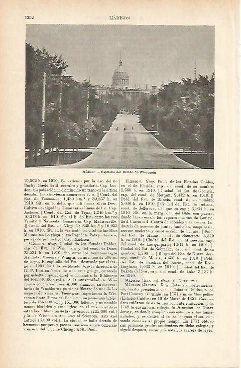 LAMINA ESPASA 1731: Capitolio del Estado de Wisconsin en Madison Estados Unidos
