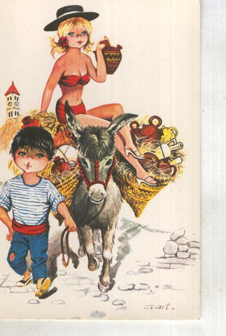 Postal 015058: Turista en burrito botijero, ilustracion de Gart