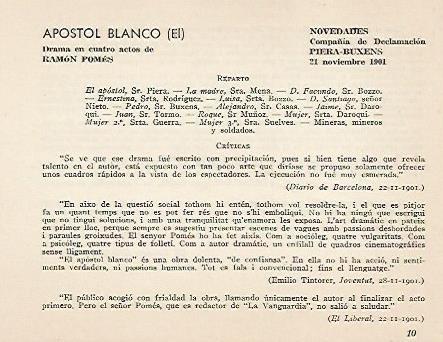 LAMINA 2600: Reparto y criticas de El Aposto Blanco. Novedades 21 noviembre 1901
