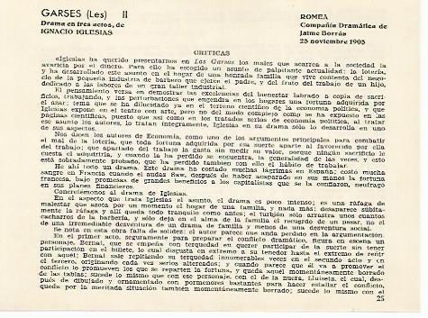 LAMINA 2711: Critica de Les Garses. Romea 25 noviembre 1905