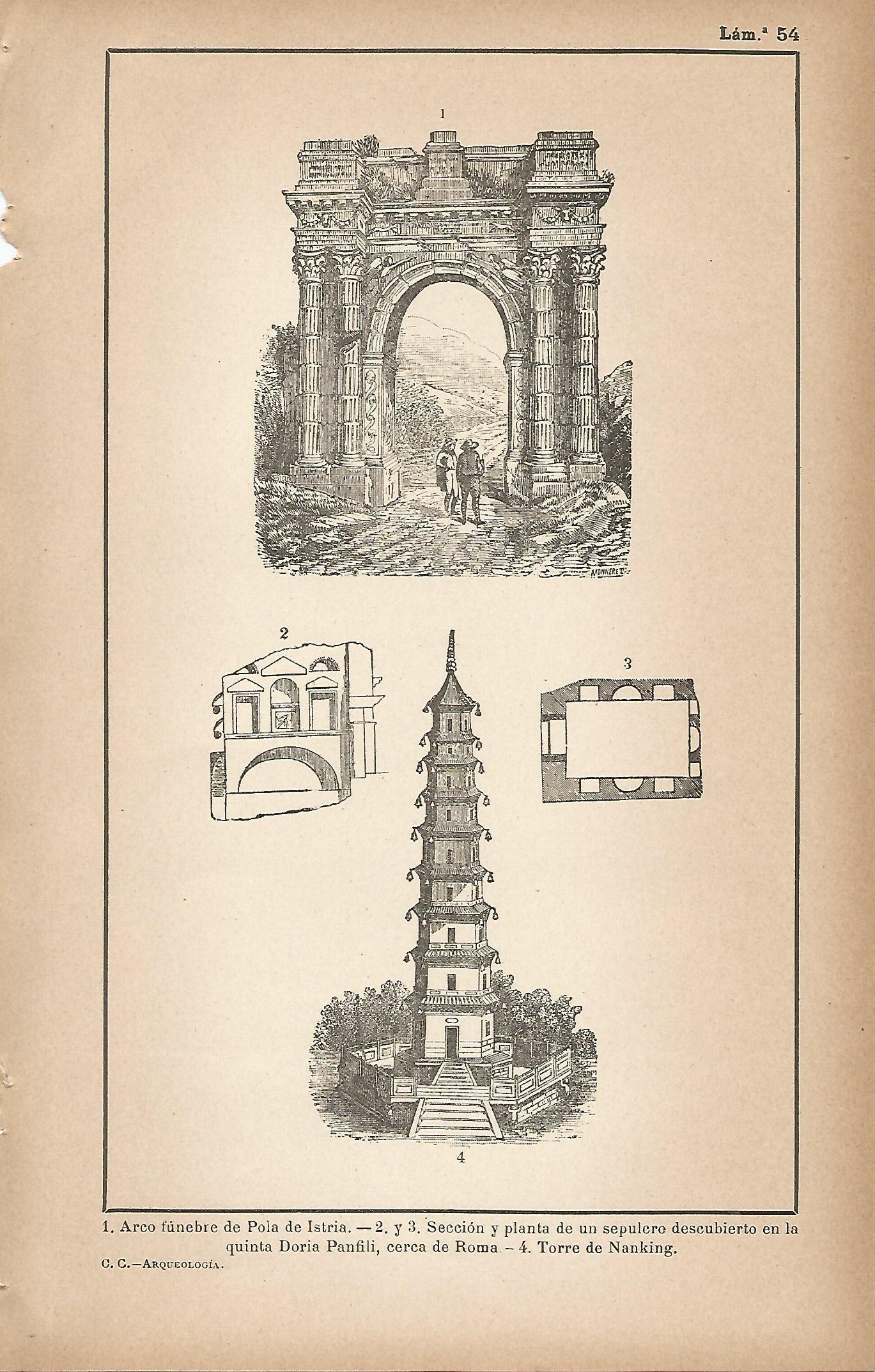Lamina 054: Arco funebre de Pola de Istria - Supulcro de la Doria Panfili - Torre de Nanking