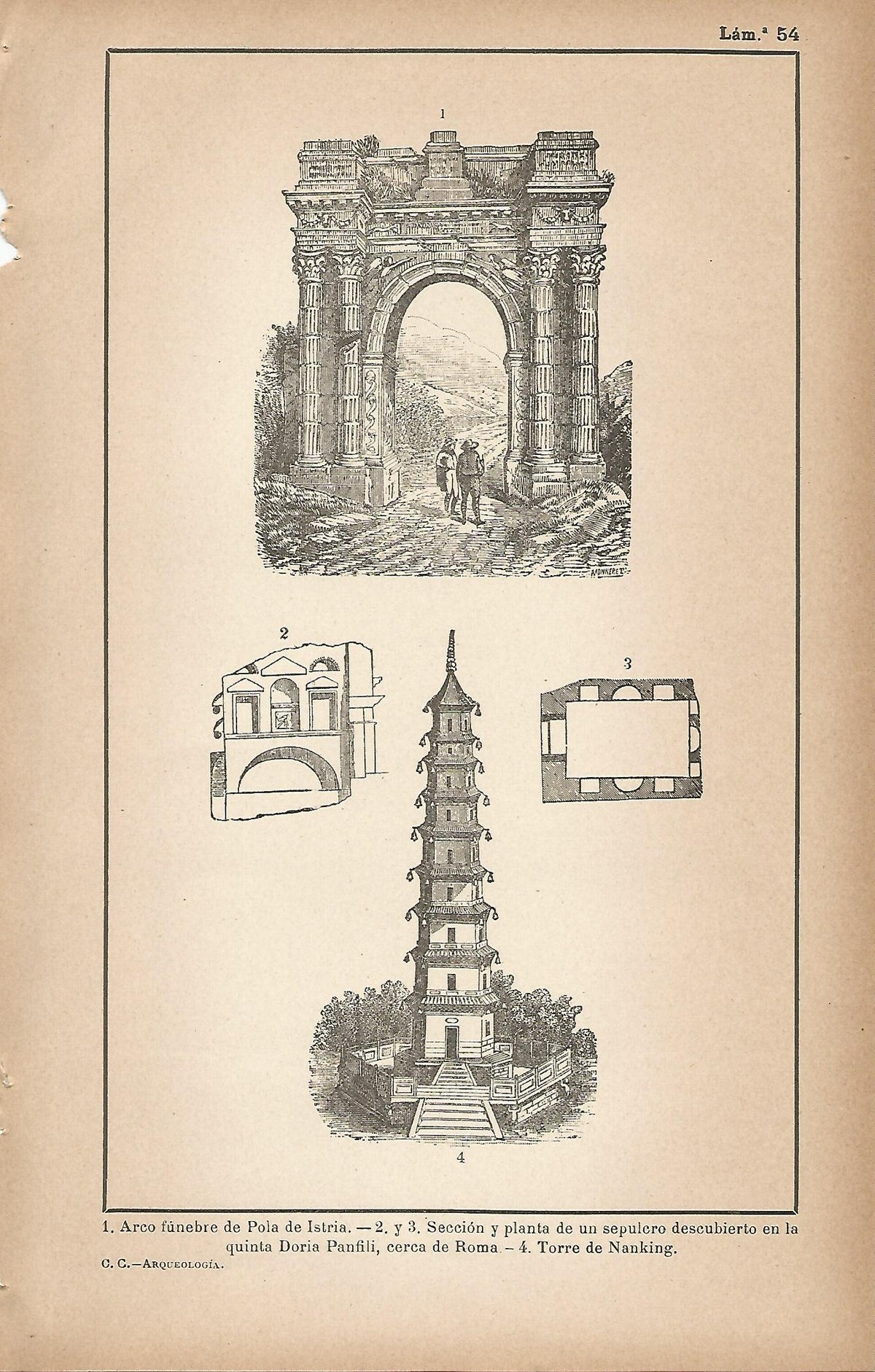 Lamina 054: Arco funebre de Pola de Istria - Supulcro de la Doria Panfili - Torre de Nanking