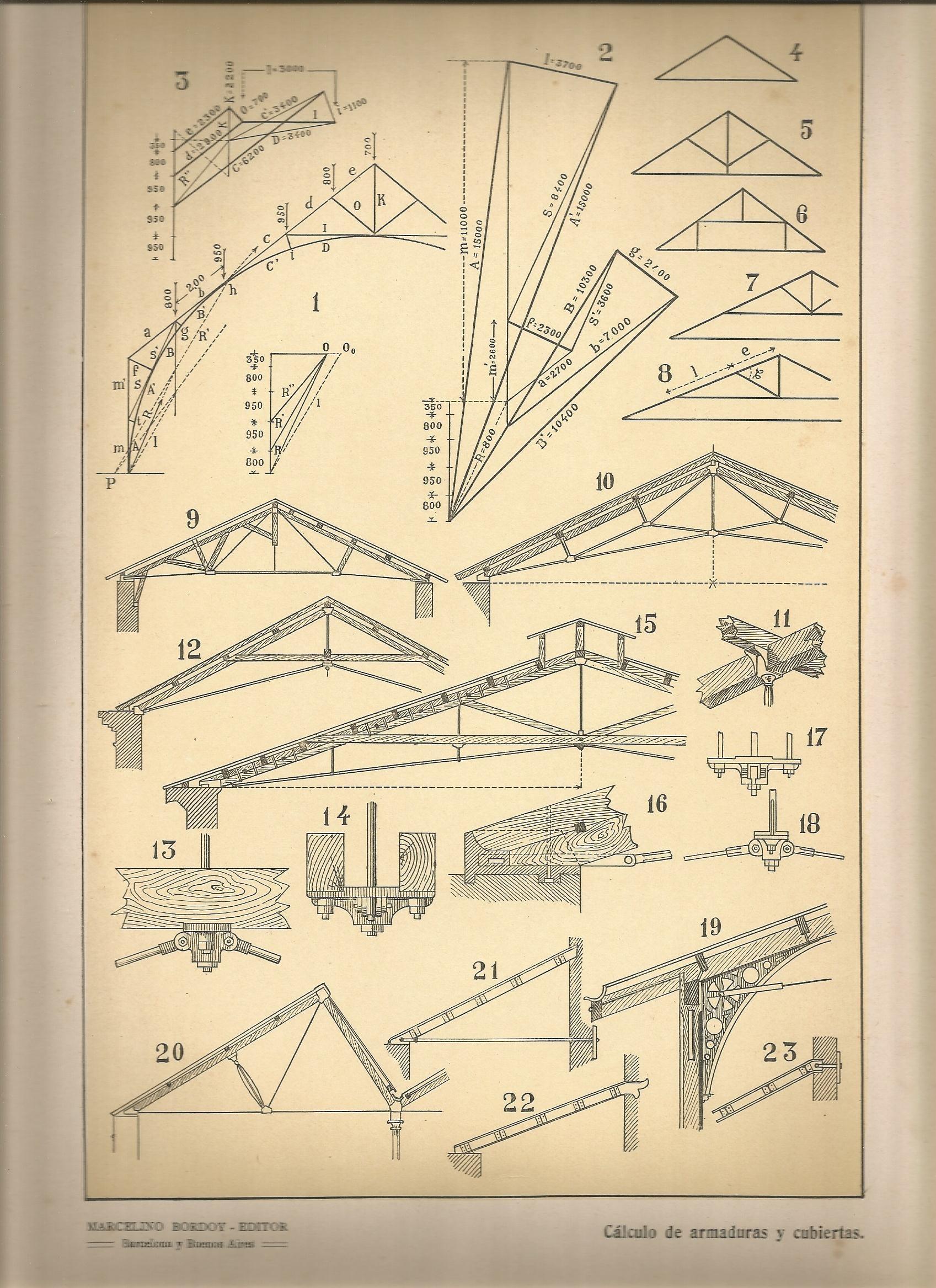 Lamina 124: Tratado de arquitectura de Sugrañes - Calculo de armaduras y cubiertas