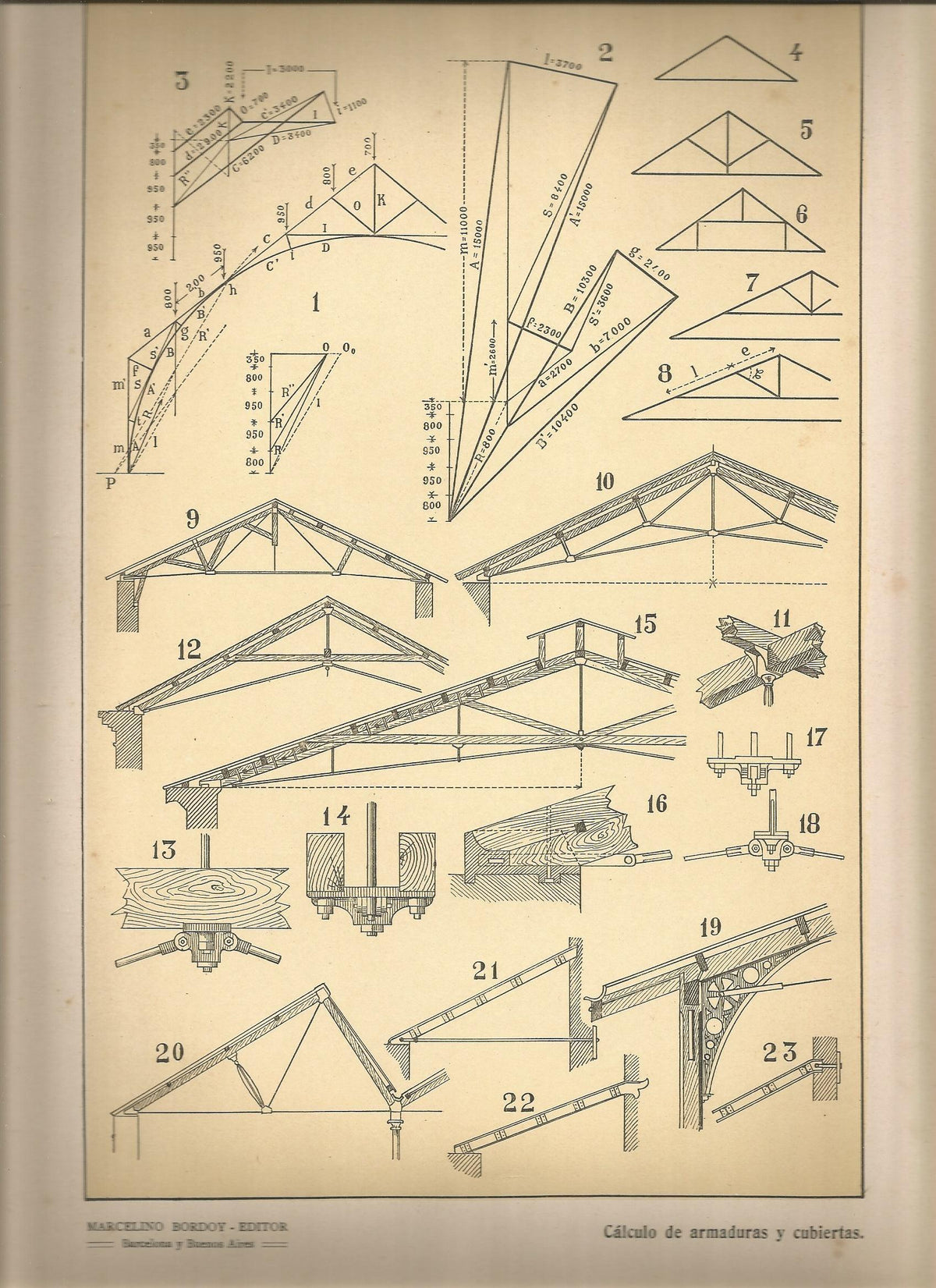 Lamina 124: Tratado de arquitectura de Sugrañes - Calculo de armaduras y cubiertas